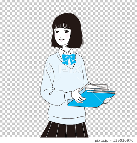 Character illustration: Female student in uniform holding a book (02) Character illustration: Female student in uniform holding a book (02) 139030976