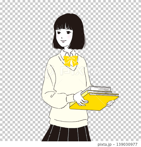 人物插畫:身穿制服的女學生手捧一本書 03 人物插畫:身穿制服的女學生手捧一本書 03 139030977