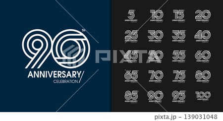 Set of trendy anniversary logotype. Modern geometric anniversary celebration design. 139031048