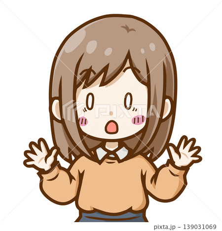 驚く女性ちびキャライラスト（びっくり・ショック・サプライズ）ブログ・SNS・教材向け 139031069