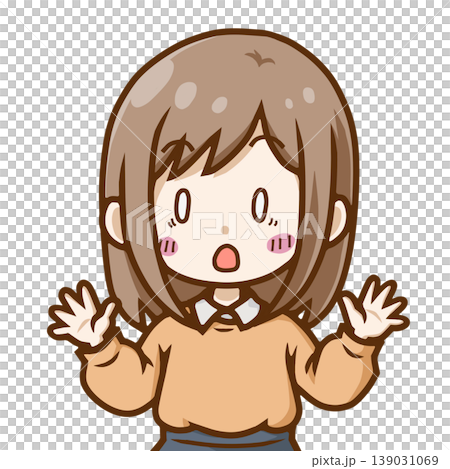 驚く女性ちびキャライラスト（びっくり・ショック・サプライズ）ブログ・SNS・教材向け 139031069
