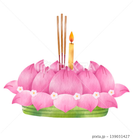Krathong, lotus, banana green leaf material. Loy Krathong festival in Thailand. 139031427
