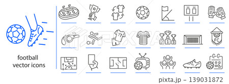 football icons, soccer icon set, sport game simple symbols, linear vector illustration, outline editable stroke 139031872