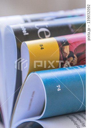 Rolled colorful magazines close up stack Rolled colorful magazines close up stack 139032092