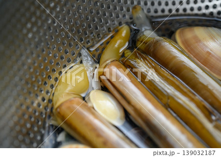 水中で砂抜きするマテ貝 139032187