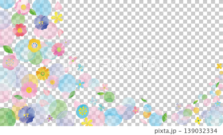 Watercolor-style flowers, petals, and leaves with soft, fluffy dots 139032334
