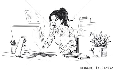 Woman experiencing work stress and screen frustration 139032452