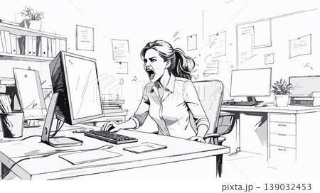 Stressed woman screaming at computer in office 139032453