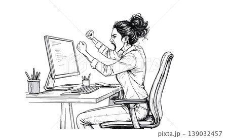 Woman experiencing computer problem, feeling stress and anger Woman experiencing computer problem, feeling stress and anger 139032457