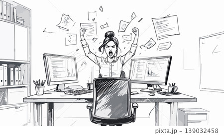 Stressed businesswoman expressing frustration at office desk Stressed businesswoman expressing frustration at office desk 139032458