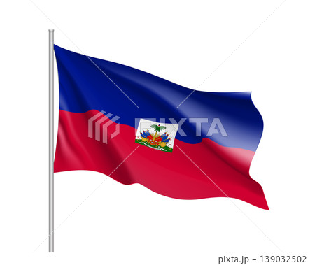 Waving flag of Haiti. Illustration of North America country flag on flagpole. 3d vector icon isolated on white background 139032502