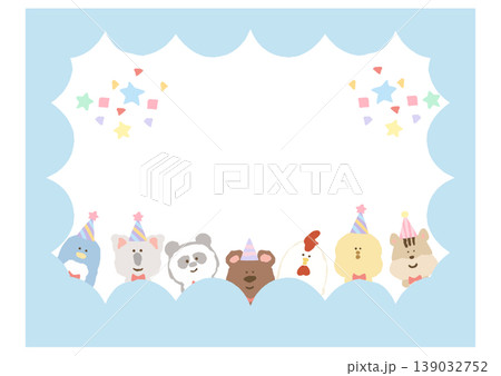幼稚園・保育園向け お誕生日会デザインフレーム素材（文字なし・シンプルかわいい）手描き風イラスト背景 139032752