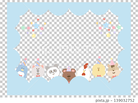 幼稚園・保育園向け お誕生日会デザインフレーム素材（文字なし・シンプルかわいい）手描き風イラスト背景 139032752