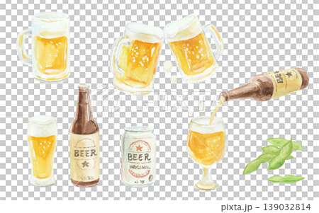 一組用水彩繪製的簡單啤酒插圖。 139032814