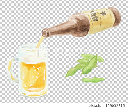 一幅簡單的啤酒水彩插圖。 139032816