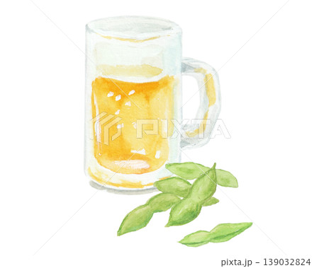 水彩絵の具で描いたシンプルなビールのイラスト 139032824