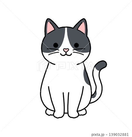 お座りするハチワレ猫のイラスト お座りするハチワレ猫のイラスト 139032881