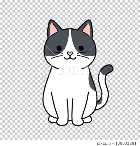 An illustration of a tuxedo cat sitting down. 139032881