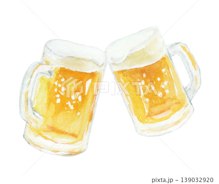 水彩絵の具で描いたシンプルなビールの乾杯イラスト 水彩絵の具で描いたシンプルなビールの乾杯イラスト 139032920