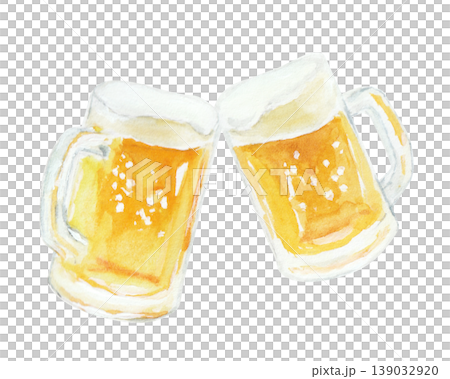 水彩絵の具で描いたシンプルなビールの乾杯イラスト 水彩絵の具で描いたシンプルなビールの乾杯イラスト 139032920