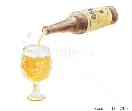水彩絵の具で描いたシンプルなビールを注ぐイラスト 139032928