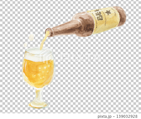水彩絵の具で描いたシンプルなビールを注ぐイラスト 139032928