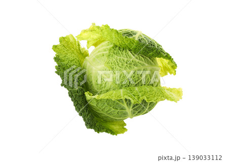Fresh cabbage showing leaves and texture in a kitchen, isolated, PNG 139033112