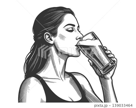 Woman Drinking Beer from Glass Side Profile 139033464