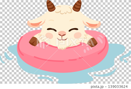 kawaii goat swimming with inflatable ring playful summer animal. kawaii goat swimming with inflatable ring playful summer animal. 139033624