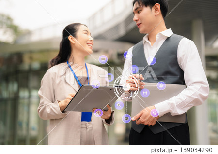 Copyright or patent concept, Person hand using laptop computer, tablet and smartphone with virtual screen copyright icon trademark, Creation ownership against piracy. Copyright or patent concept, Person hand using laptop computer, tablet and smartphone with virtual screen copyright icon trademark, Creation ownership against piracy. 139034290