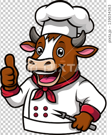 Happy Chef Cow Mascot Giving Thumbs Up Happy Chef Cow Mascot Giving Thumbs Up 139034363