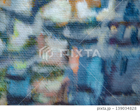 Multicolored oil paint brushstrokes in a rhythmic sequence. Abstract impasto composition with chromatic smears and thick texture on canvas, creating a dynamic visual rhythm and flow 139034828