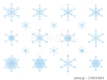 水色の線で描いた雪の結晶セットアイコン 139034861