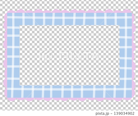Pastel blue rectangle frame with checked pattern for card print, polaroid photo, template, poster, book cover, notepad, sticky note, memo, banner, border, postcard, paper design, decoration, border 139034902