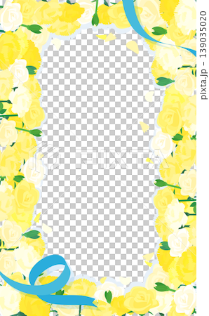 Transparent frame with yellow carnations, roses, and ribbons (vertical) Transparent frame with yellow carnations, roses, and ribbons (vertical) 139035020