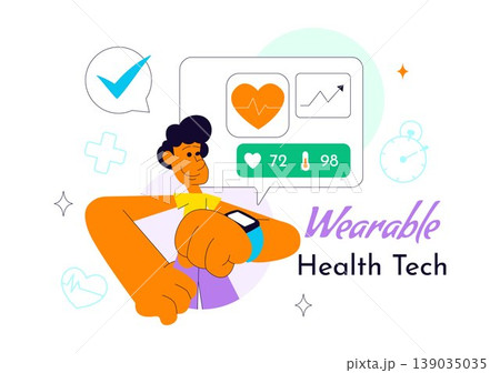 Wearable Health Tech Vector Illustration Smartwatch Fitness Tracker Monitoring Heart Rate Steps Calories and Digital Healthcare Innovation Design 139035035