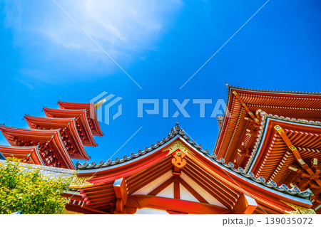 日本の東京都市景観4月12日。青空が広がる東京・浅草寺 日本の東京都市景観4月12日。青空が広がる東京・浅草寺 139035072