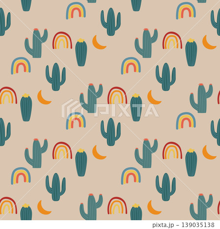 cute vibrant seamless pattern with cactuses cute vibrant seamless pattern with cactuses 139035138