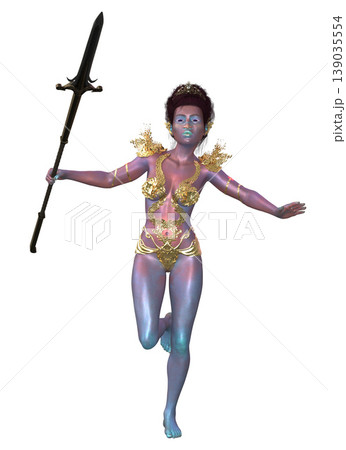 3D Fantasy Warrior with Gold Armor and Spear 139035554