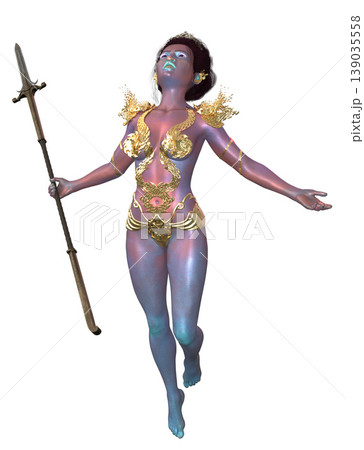 3D Fantasy Warrior with Gold Armor and Spear 139035558