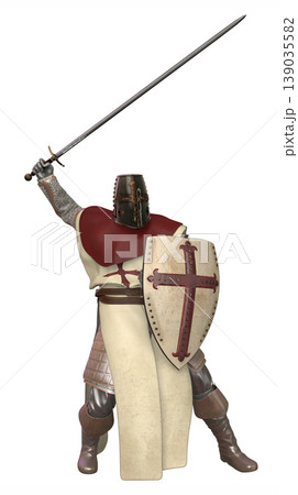 3D Knight in Armor with Red Cross Shield 139035582