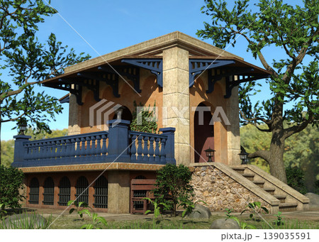 3D Rendered Mediterranean Style House with Balcony 139035591