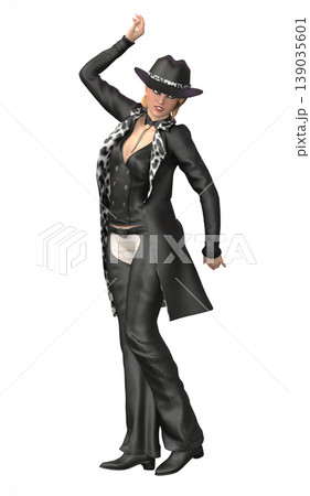 3D Woman in Black Leather Outfit with Hat and Leopard Coat 3D Woman in Black Leather Outfit with Hat and Leopard Coat 139035601