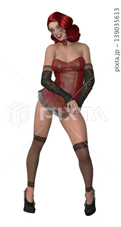 3D Woman in Red Corset with Lace Gloves and Boots 139035613