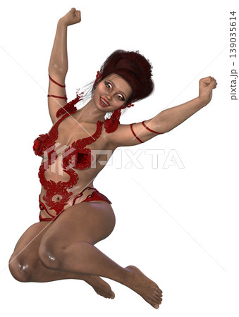 3D Woman in Red Dragon Motif Outfit 139035614