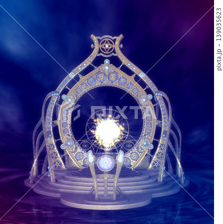 Glowing Golden Portal with Radiant Light and Symbols Glowing Golden Portal with Radiant Light and Symbols 139035623