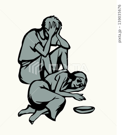People suffering from hunger. Vector drawing People suffering from hunger. Vector drawing 139035676