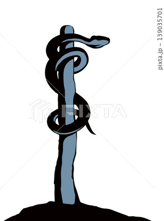 The serpent on the pole. Vector drawing 139035701