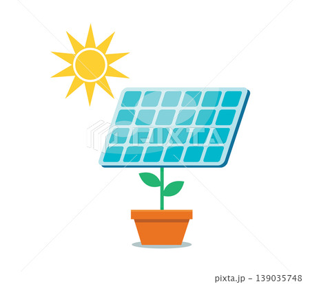 Solar panel plant in flower pot with sun for renewable green energy concept Solar panel plant in flower pot with sun for renewable green energy concept 139035748