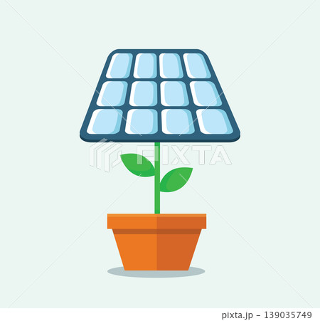 Solar panel plant in flower pot with sun for renewable green energy concept 139035749